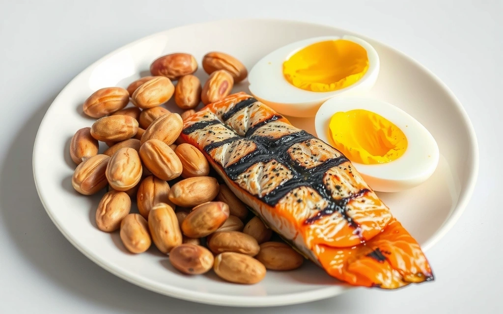 Brazil nuts, fish, and eggs on a plate, symbolizing selenium sources.