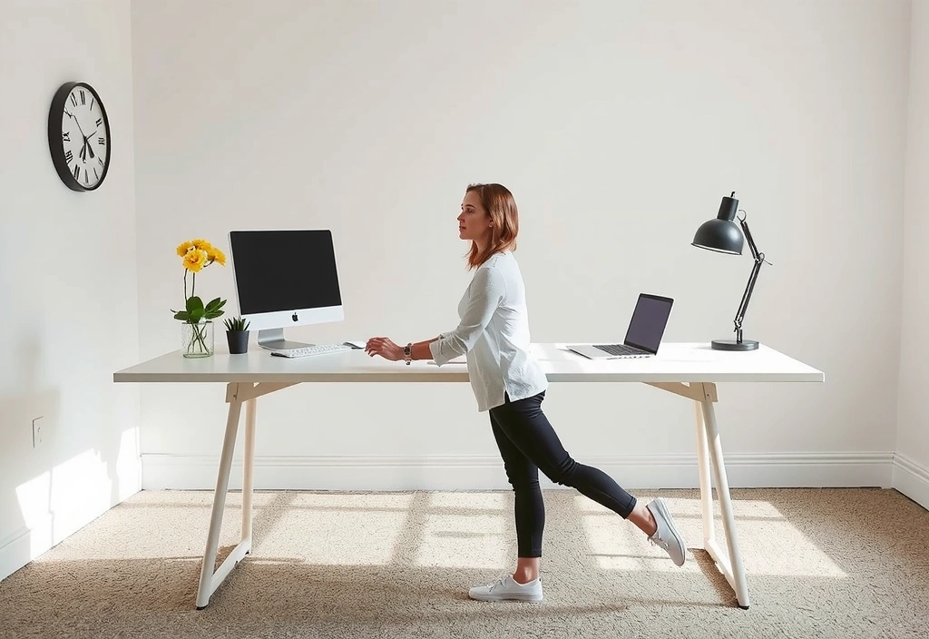O persoană ridicându-se de la birou pentru o scurtă pauză activă